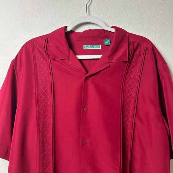 Cubavera Button Up Shirt Mens L Red Embroidered Short Sleeve Bowling - Picture 2 of 11